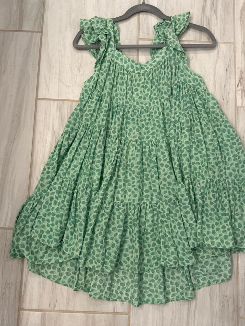Girls Green Leaf Print Tiered Sundress